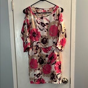 GLAM Pink and Tan Floral Dress